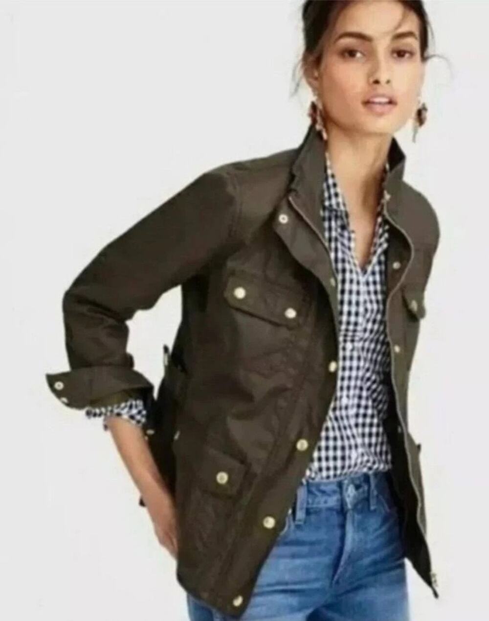 J.Crew Downtown Field Jacket Mossy Olive Waxed Cotton Utility Military Small